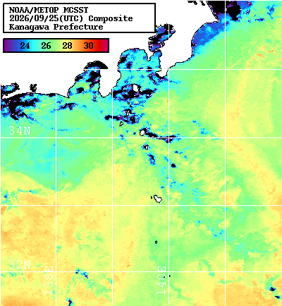 NOAA、MetOp 人工衛星画像 検索結果, 水温分布を図示