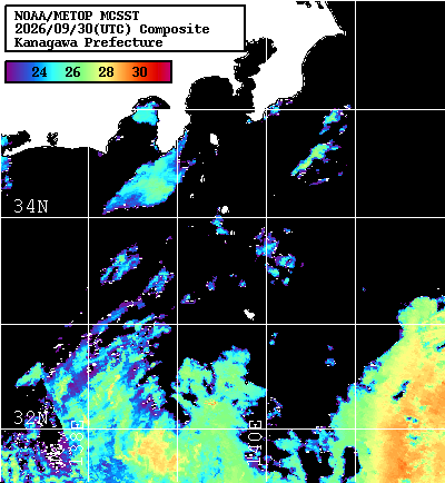 NOAA、MetOp 人工衛星画像 検索結果, 水温分布を図示