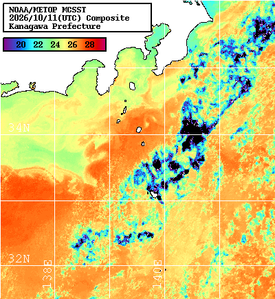 NOAA、MetOp 人工衛星画像 検索結果, 水温分布を図示