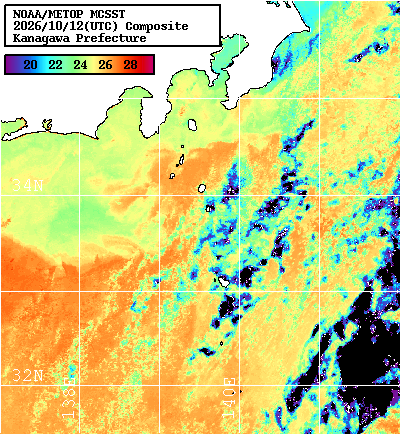 NOAA、MetOp 人工衛星画像 検索結果, 水温分布を図示