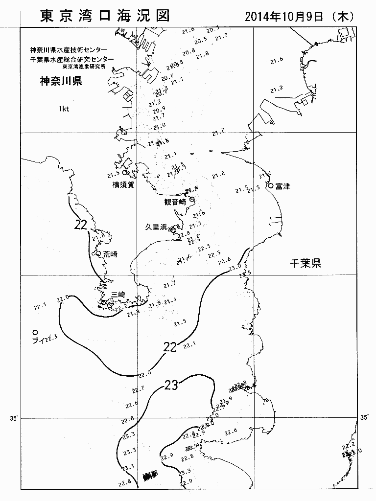 海況図, 東京湾口海況図 検索結果, (水温分布 等を図示)