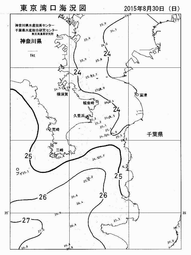 海況図, 東京湾口海況図 検索結果, (水温分布 等を図示)