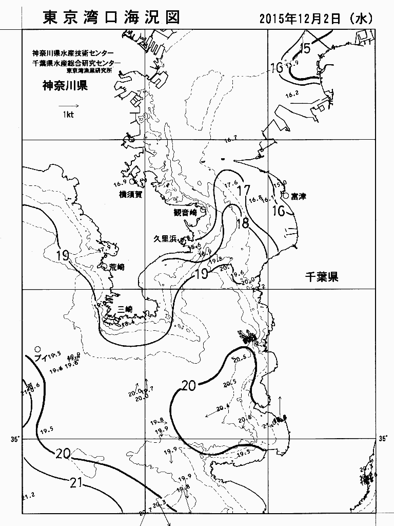 海況図, 東京湾口海況図 検索結果, (水温分布 等を図示)