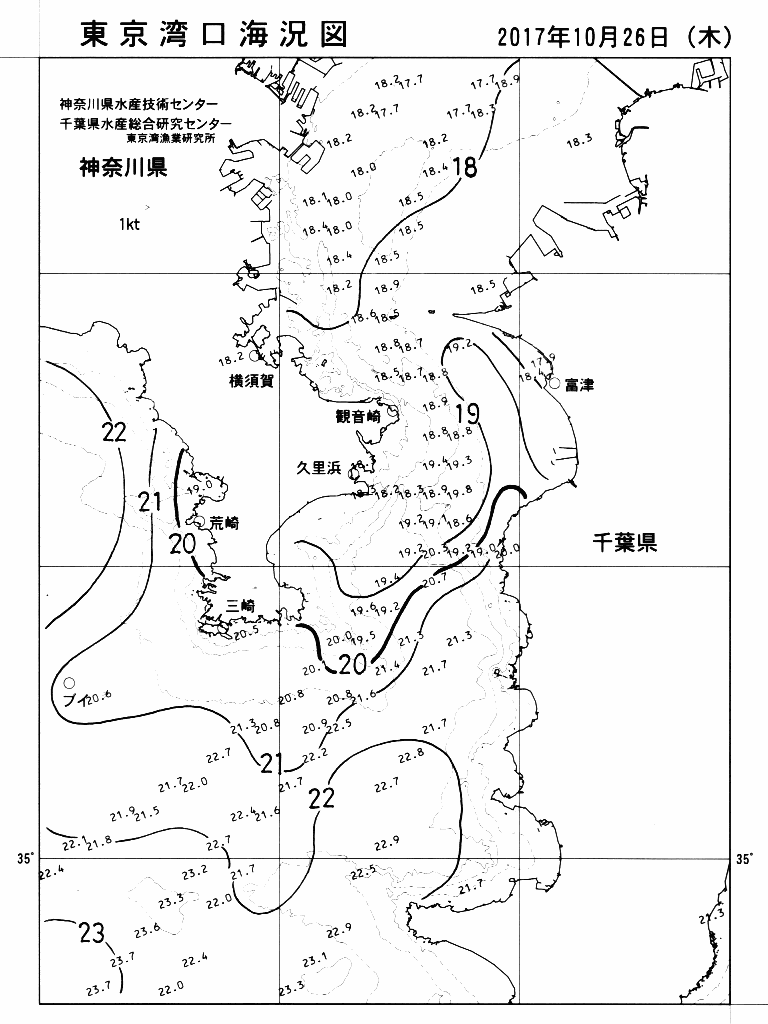 海況図, 東京湾口海況図 検索結果, (水温分布 等を図示)