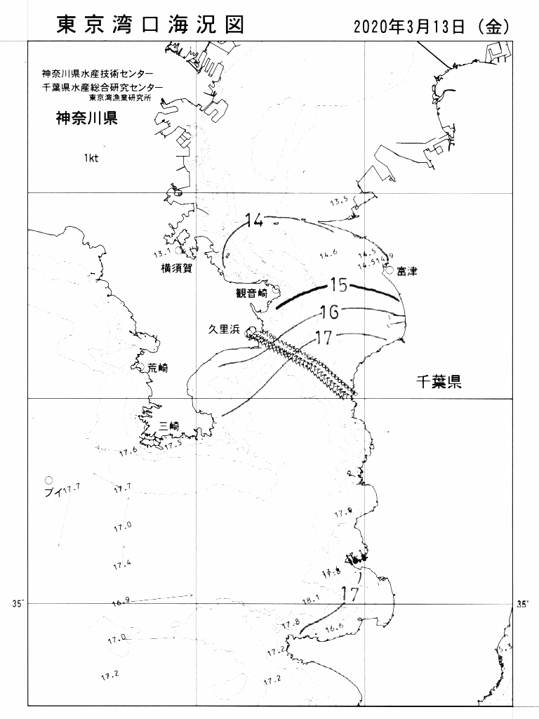 海況図, 東京湾口海況図 検索結果, (水温分布 等を図示)