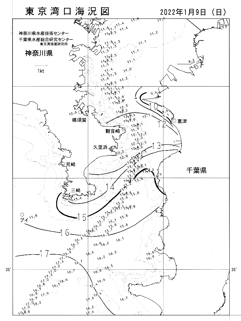 海況図, 東京湾口海況図 検索結果, (水温分布 等を図示)