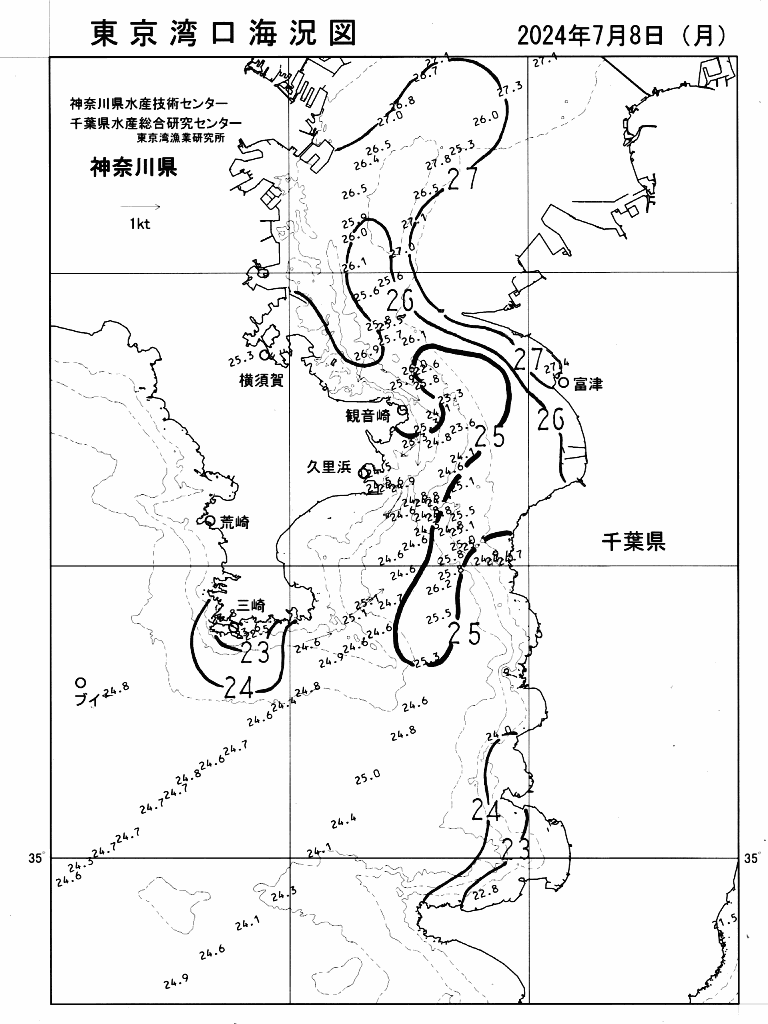 海況図, 東京湾口海況図 検索結果, (水温分布 等を図示)