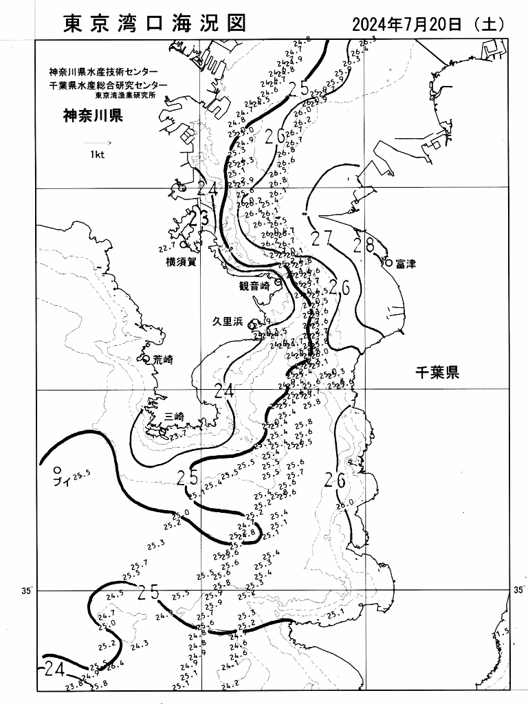 海況図, 東京湾口海況図 検索結果, (水温分布 等を図示)