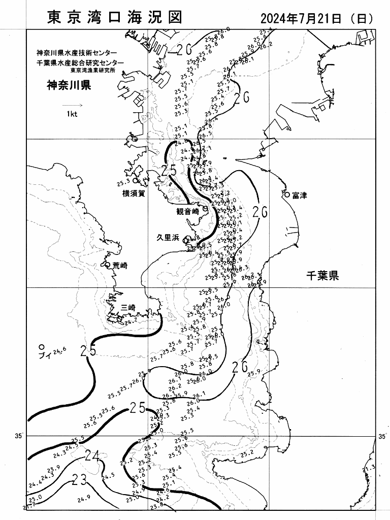 海況図, 東京湾口海況図 検索結果, (水温分布 等を図示)