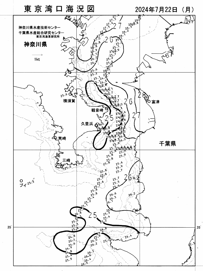 海況図, 東京湾口海況図 検索結果, (水温分布 等を図示)