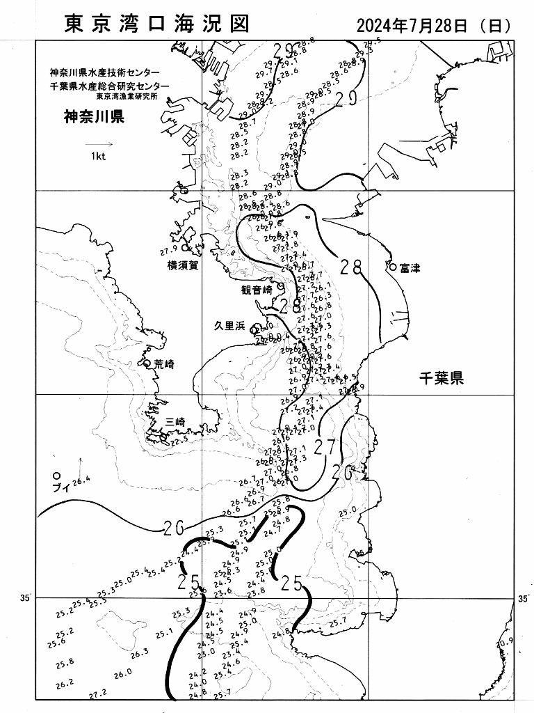 海況図, 東京湾口海況図 検索結果, (水温分布 等を図示)