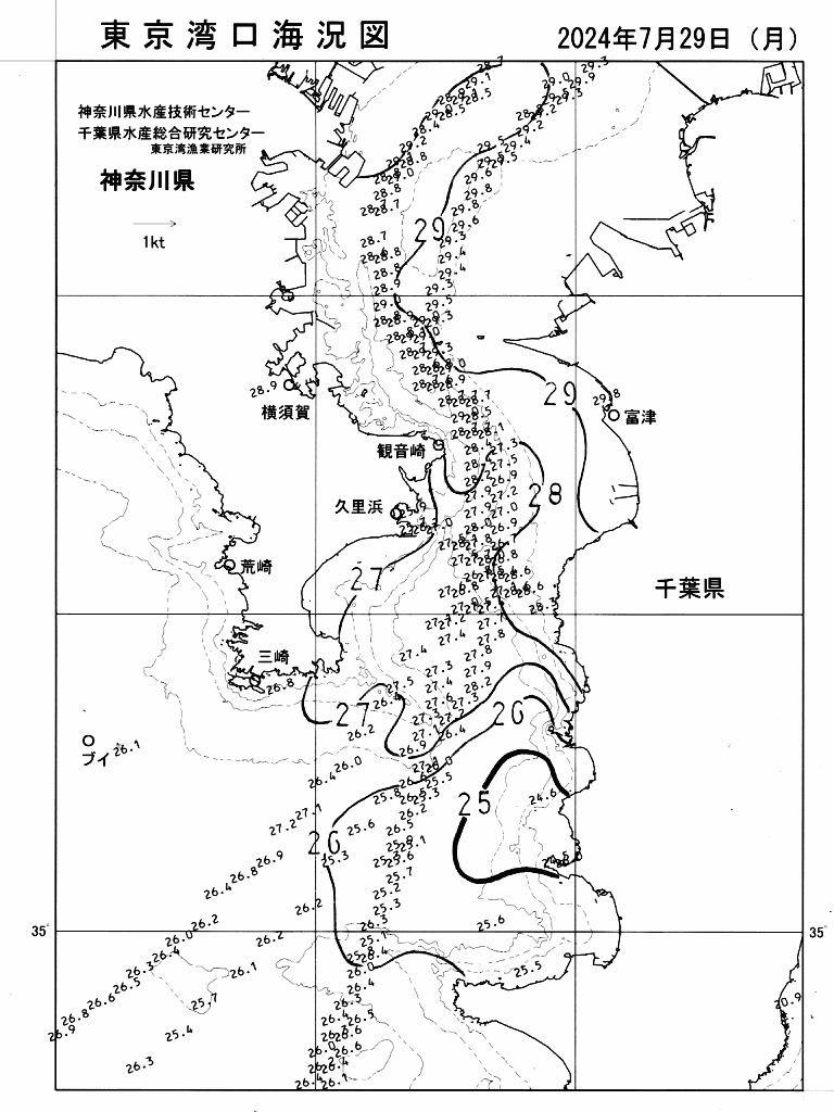 海況図, 東京湾口海況図 検索結果, (水温分布 等を図示)