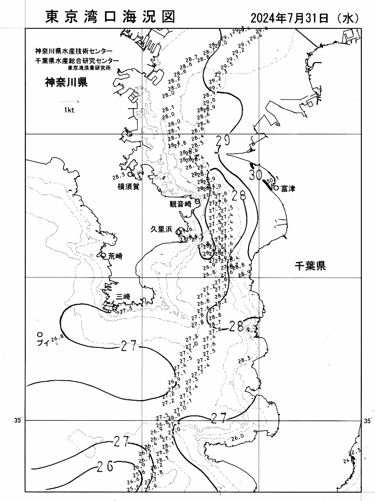 海況図, 東京湾口海況図 検索結果, (水温分布 等を図示)