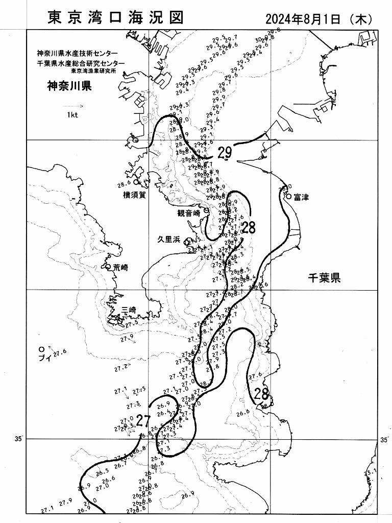 海況図, 東京湾口海況図 検索結果, (水温分布 等を図示)