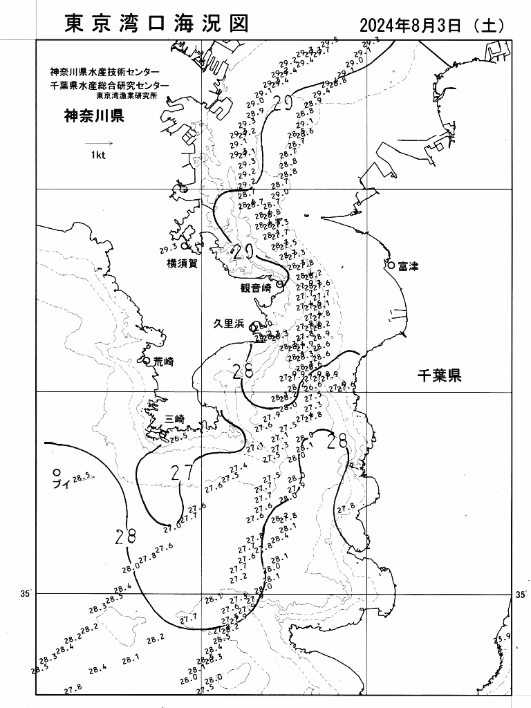 海況図, 東京湾口海況図 検索結果, (水温分布 等を図示)