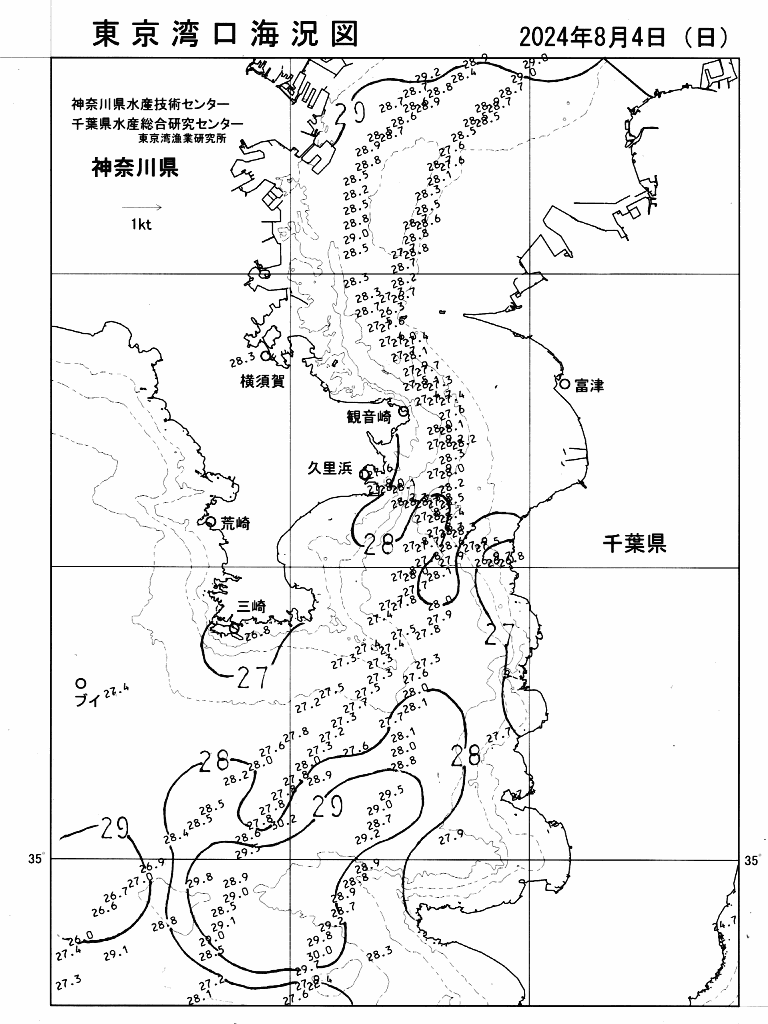 海況図, 東京湾口海況図 検索結果, (水温分布 等を図示)