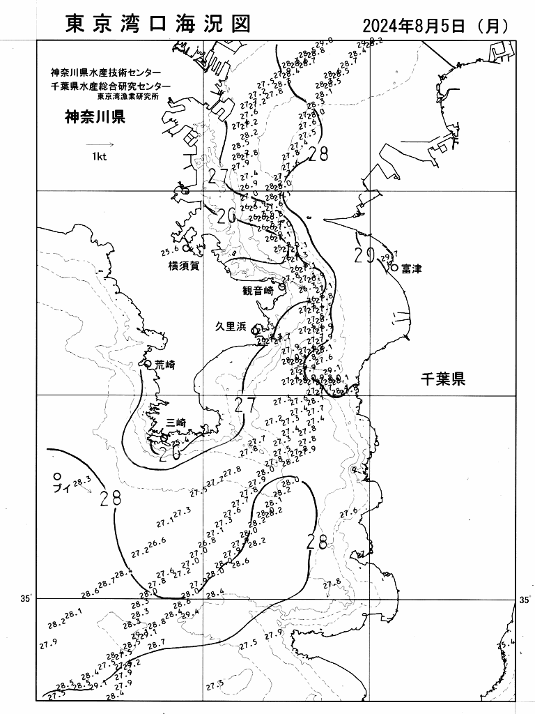 海況図, 東京湾口海況図 検索結果, (水温分布 等を図示)