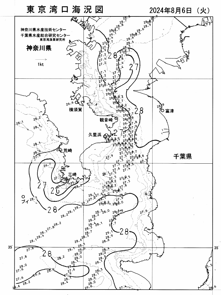 海況図, 東京湾口海況図 検索結果, (水温分布 等を図示)