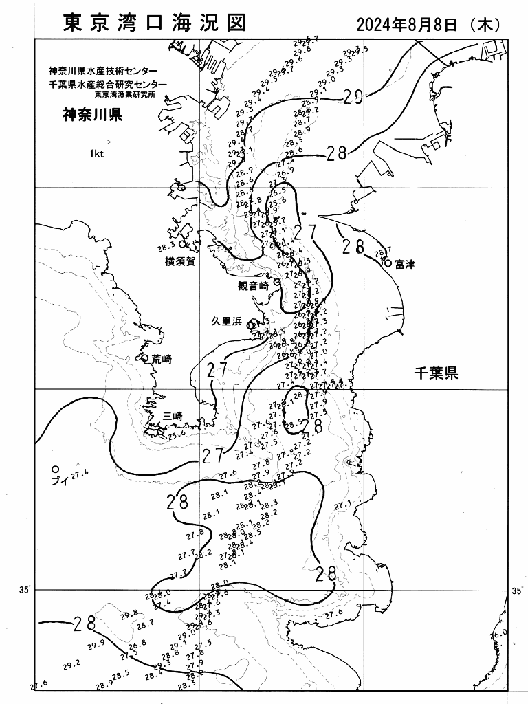 海況図, 東京湾口海況図 検索結果, (水温分布 等を図示)