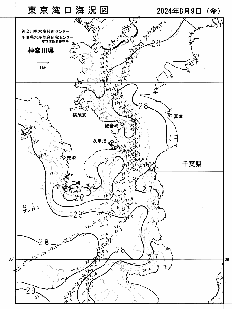 海況図, 東京湾口海況図 検索結果, (水温分布 等を図示)