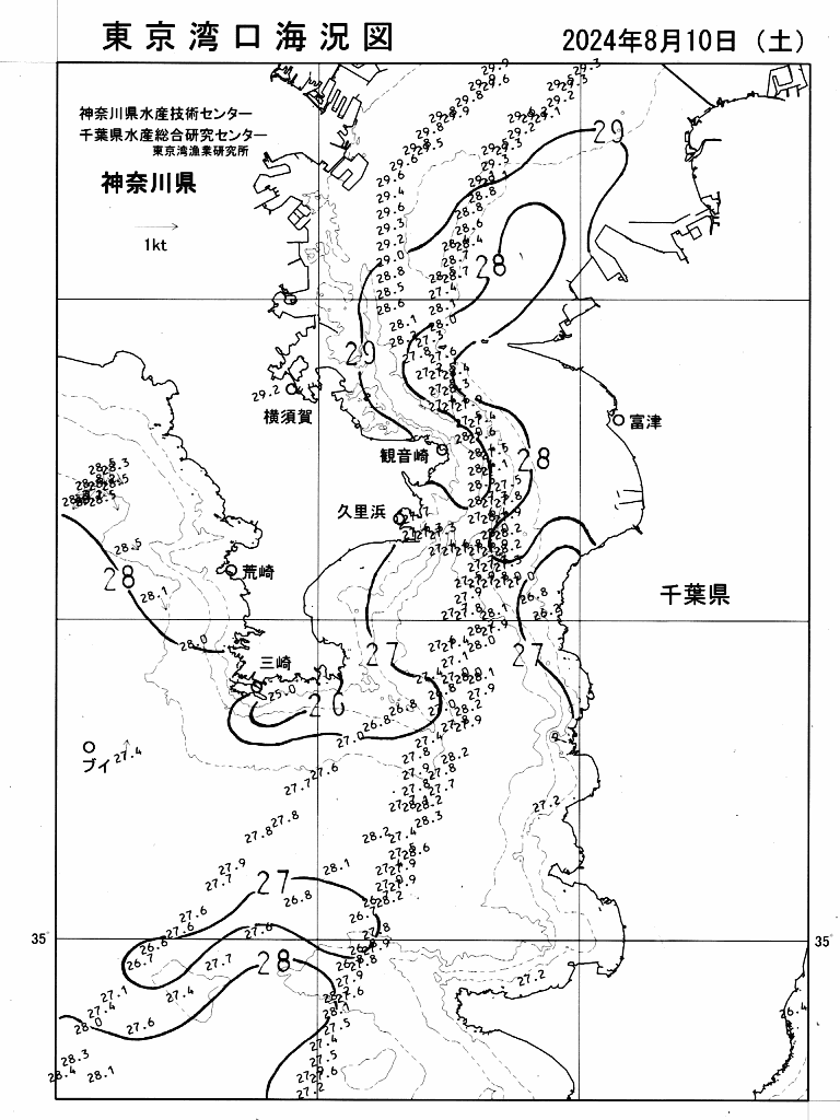 海況図, 東京湾口海況図 検索結果, (水温分布 等を図示)