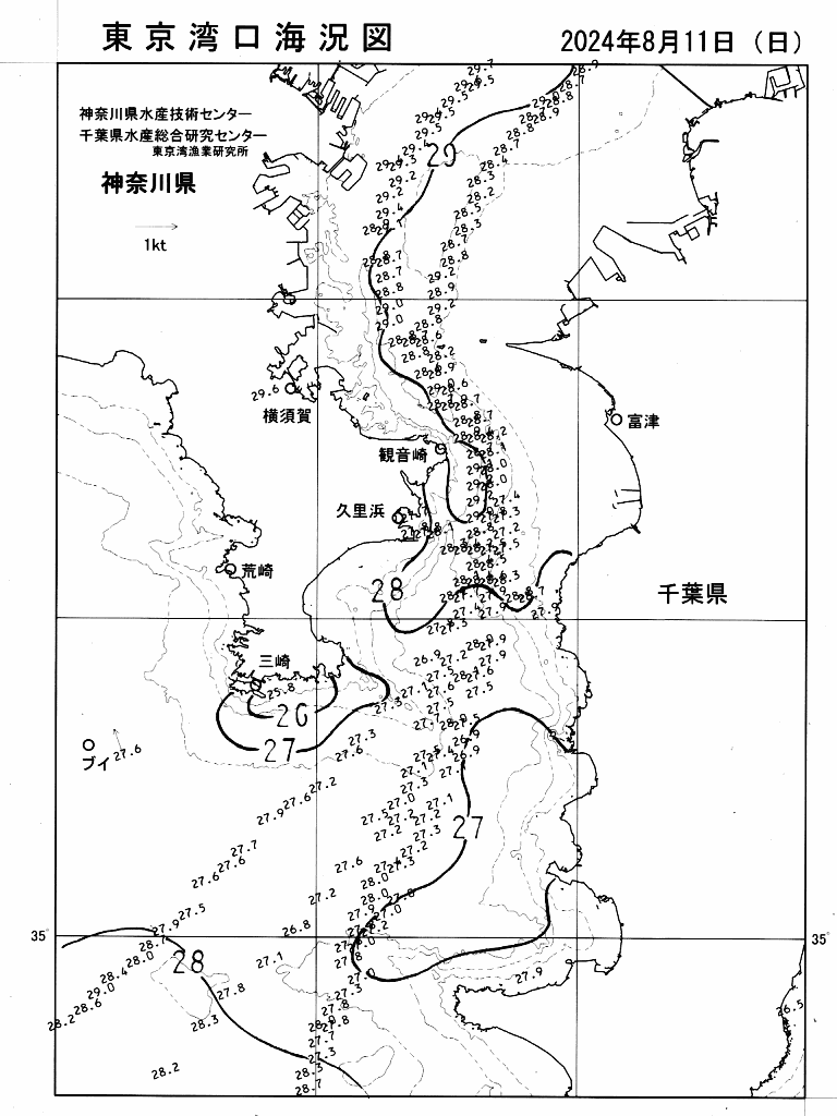 海況図, 東京湾口海況図 検索結果, (水温分布 等を図示)