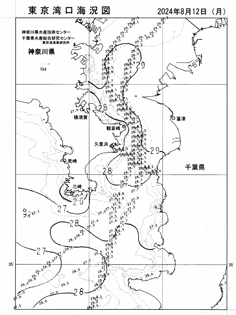 海況図, 東京湾口海況図 検索結果, (水温分布 等を図示)