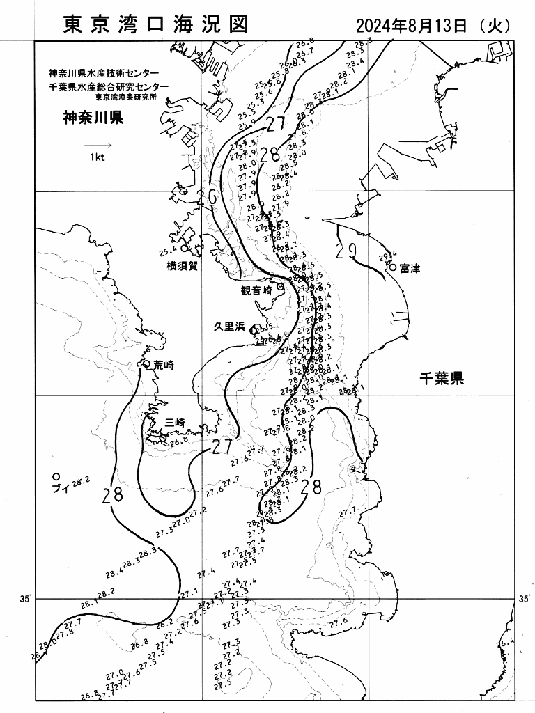 海況図, 東京湾口海況図 検索結果, (水温分布 等を図示)