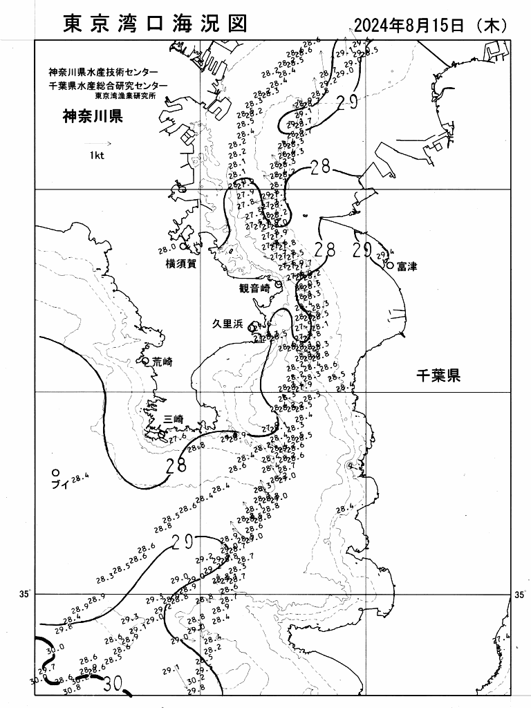 海況図, 東京湾口海況図 検索結果, (水温分布 等を図示)