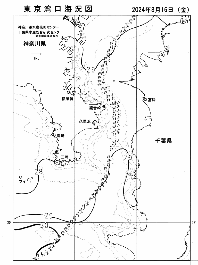 海況図, 東京湾口海況図 検索結果, (水温分布 等を図示)