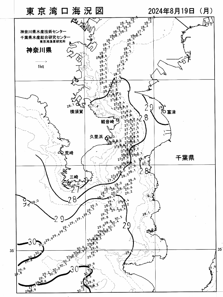 海況図, 東京湾口海況図 検索結果, (水温分布 等を図示)