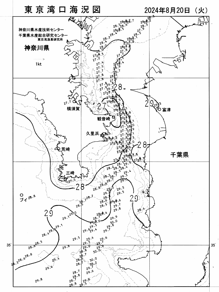 海況図, 東京湾口海況図 検索結果, (水温分布 等を図示)