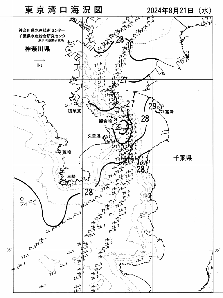 海況図, 東京湾口海況図 検索結果, (水温分布 等を図示)