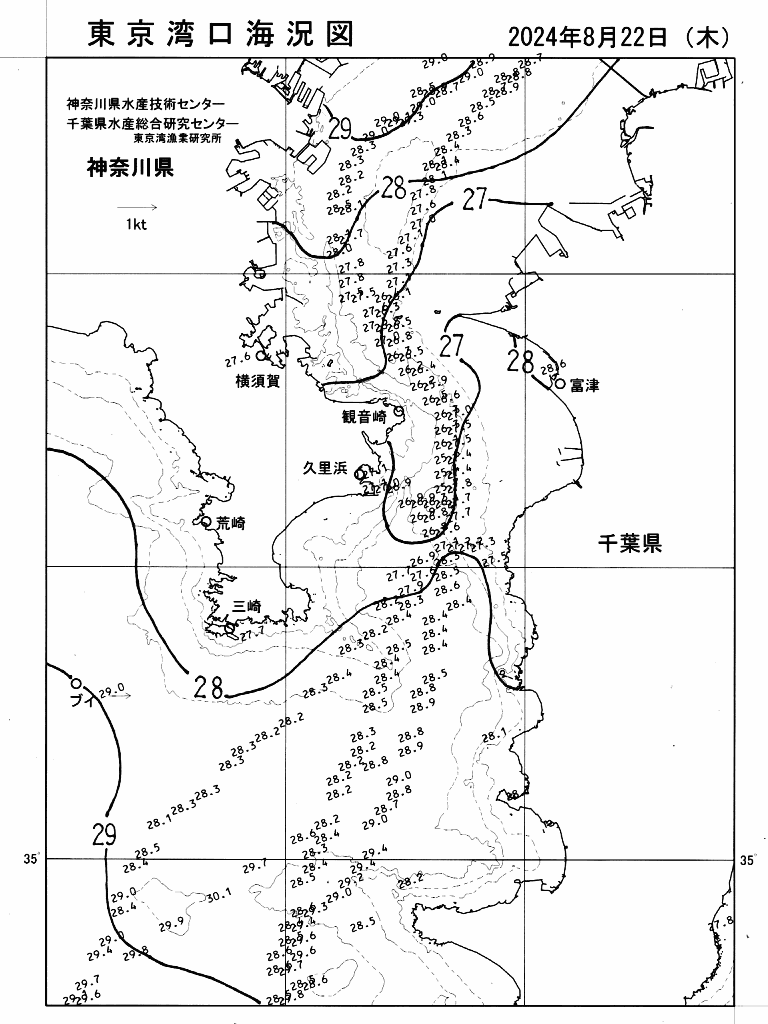 海況図, 東京湾口海況図 検索結果, (水温分布 等を図示)