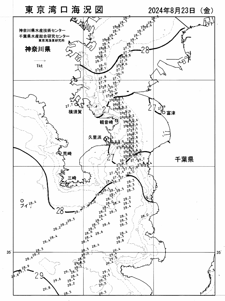 海況図, 東京湾口海況図 検索結果, (水温分布 等を図示)