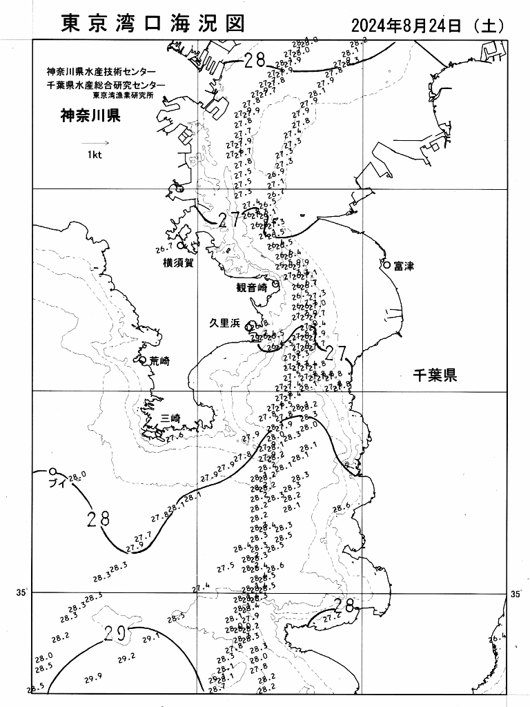 海況図, 東京湾口海況図 検索結果, (水温分布 等を図示)