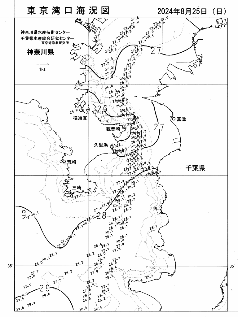 海況図, 東京湾口海況図 検索結果, (水温分布 等を図示)