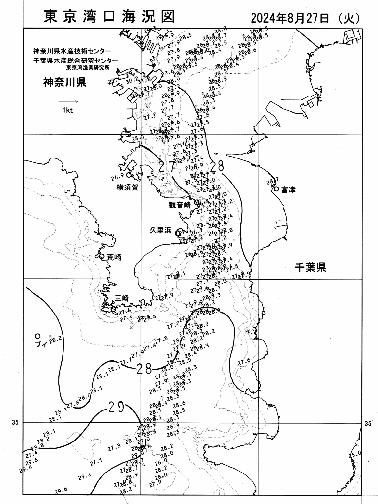 海況図, 東京湾口海況図 検索結果, (水温分布 等を図示)