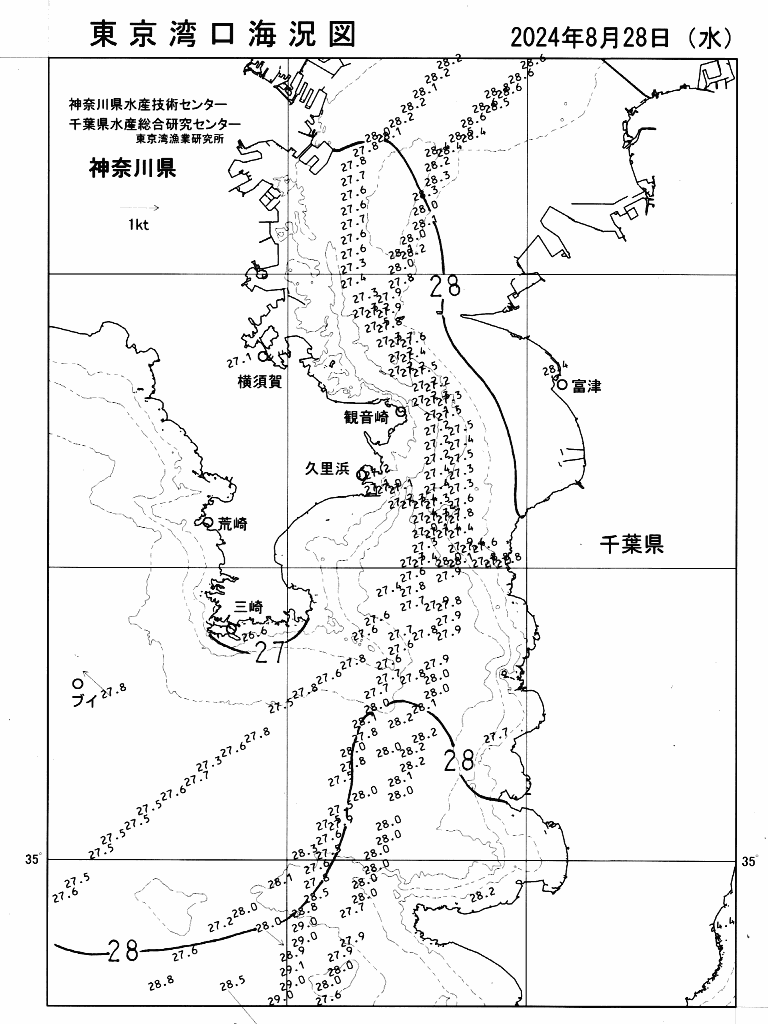 海況図, 東京湾口海況図 検索結果, (水温分布 等を図示)