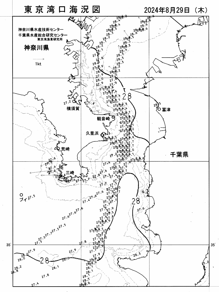 海況図, 東京湾口海況図 検索結果, (水温分布 等を図示)