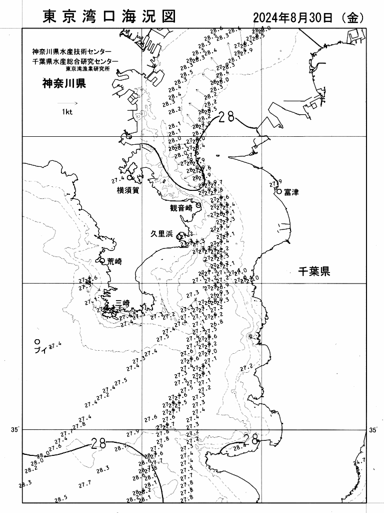 海況図, 東京湾口海況図 検索結果, (水温分布 等を図示)