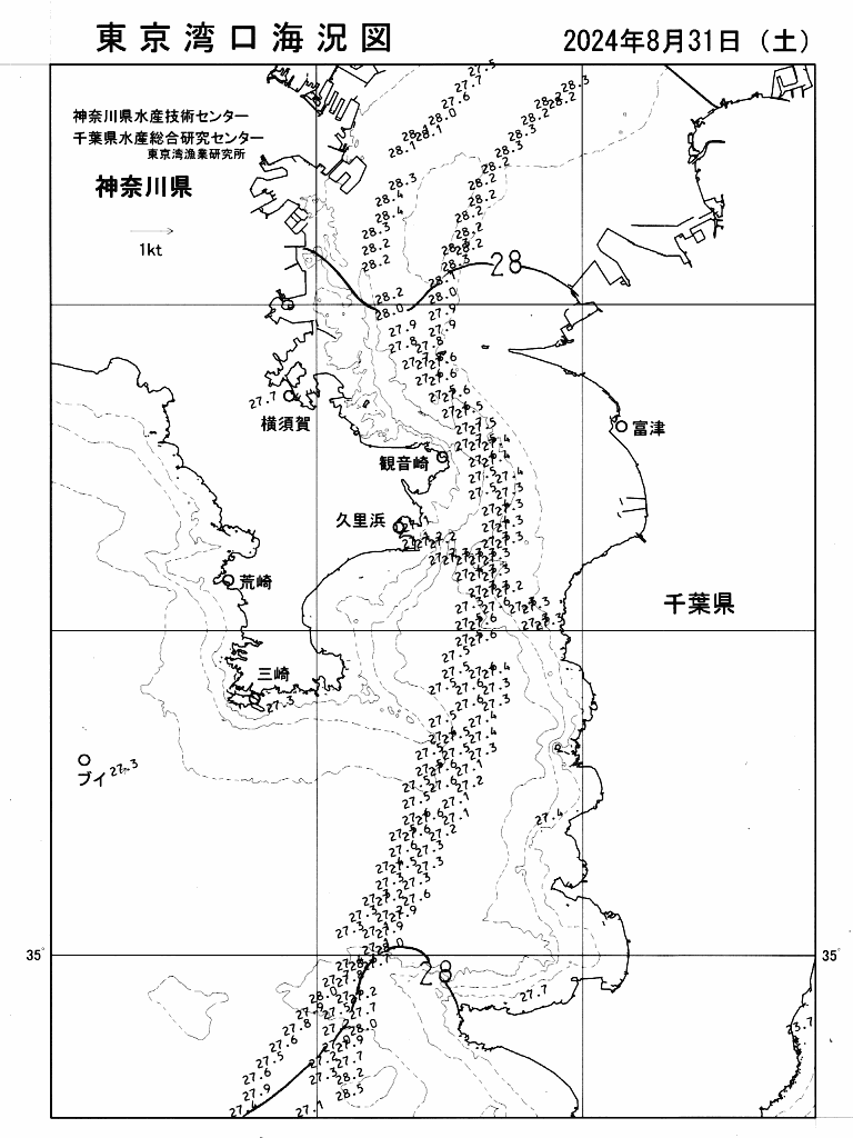 海況図, 東京湾口海況図 検索結果, (水温分布 等を図示)