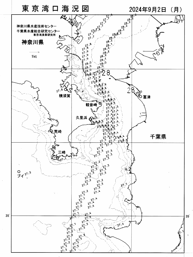 海況図, 東京湾口海況図 検索結果, (水温分布 等を図示)