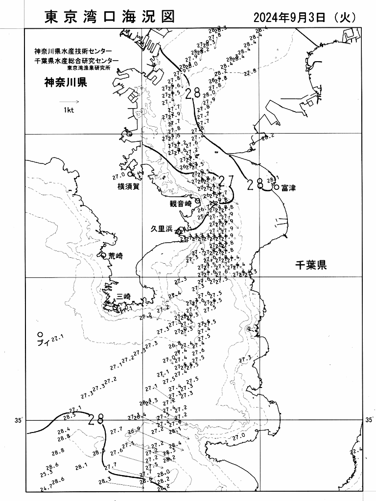 海況図, 東京湾口海況図 検索結果, (水温分布 等を図示)