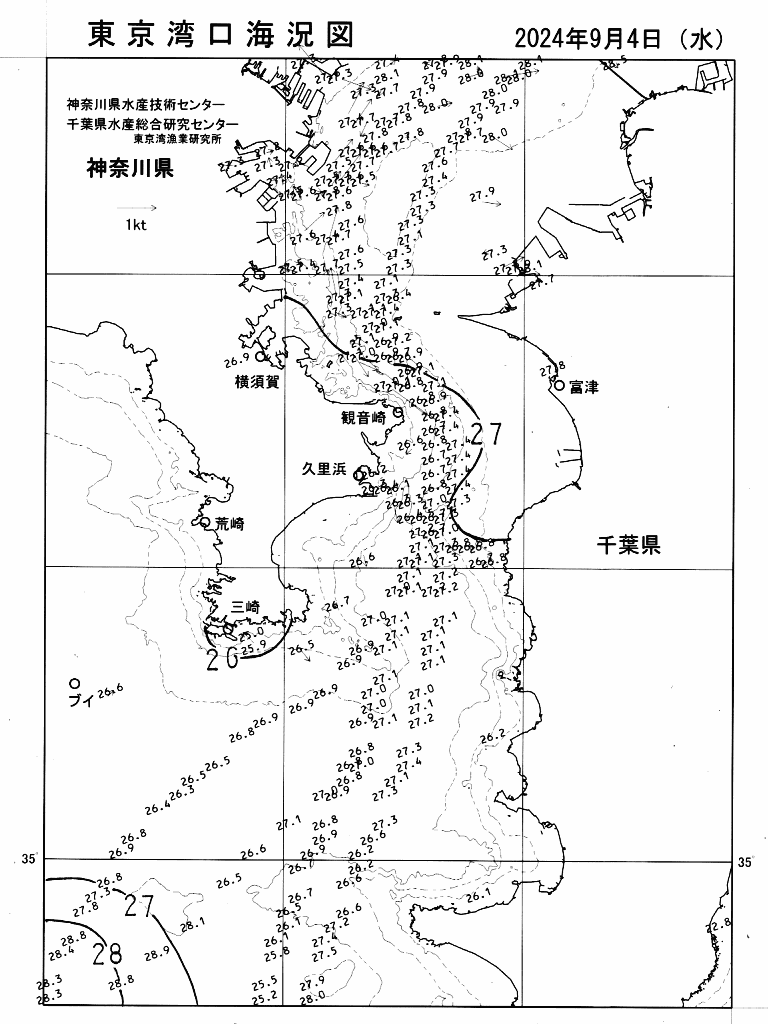 海況図, 東京湾口海況図 検索結果, (水温分布 等を図示)