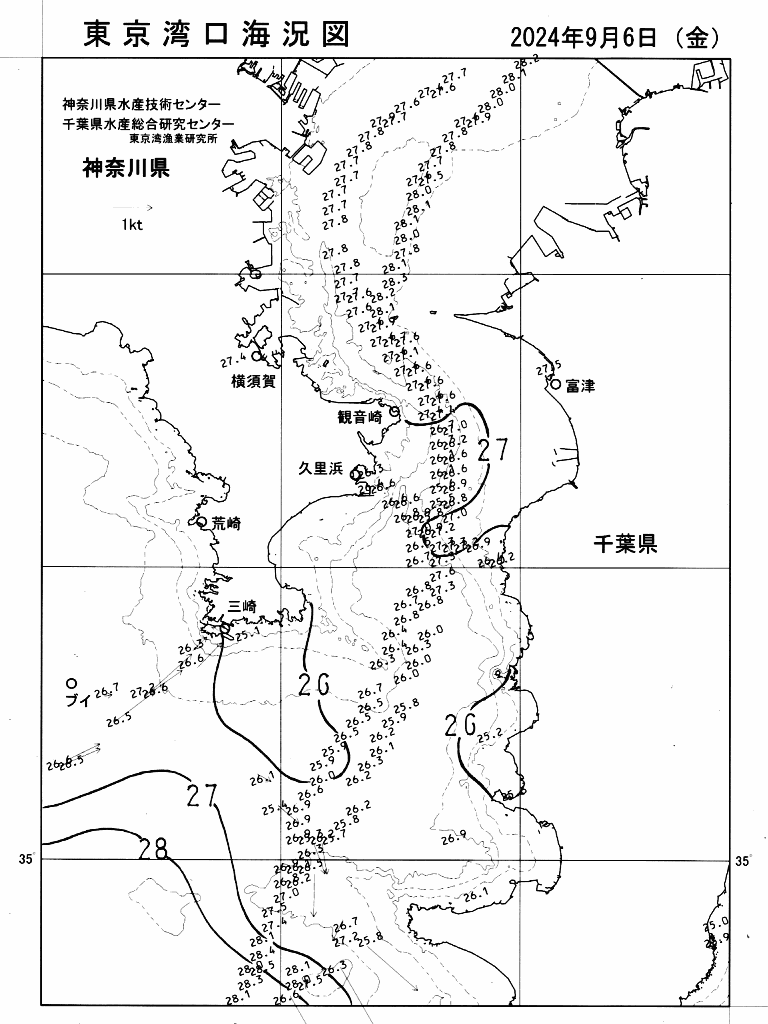 海況図, 東京湾口海況図 検索結果, (水温分布 等を図示)