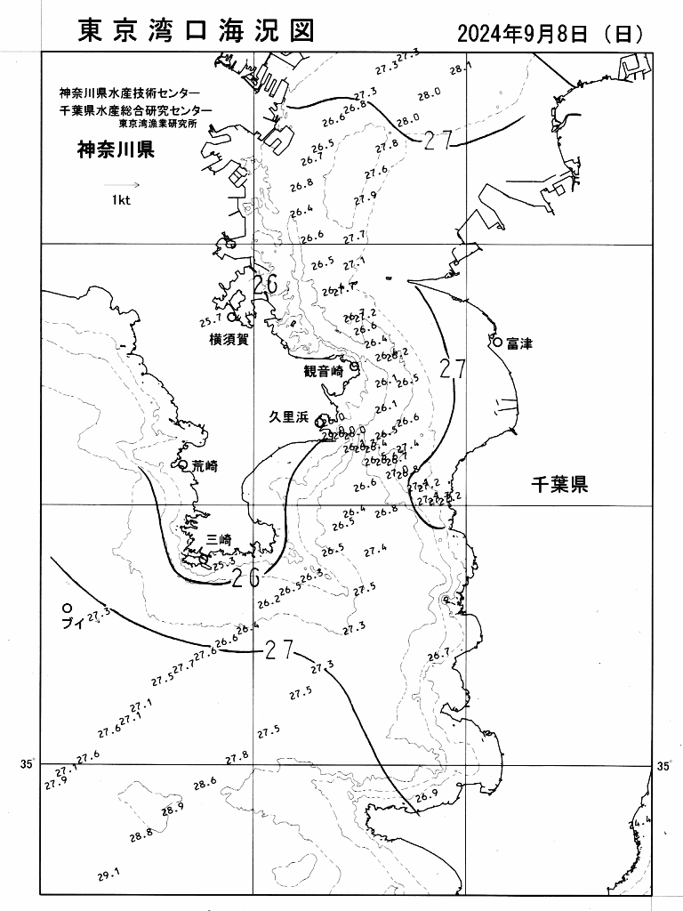 海況図, 東京湾口海況図 検索結果, (水温分布 等を図示)