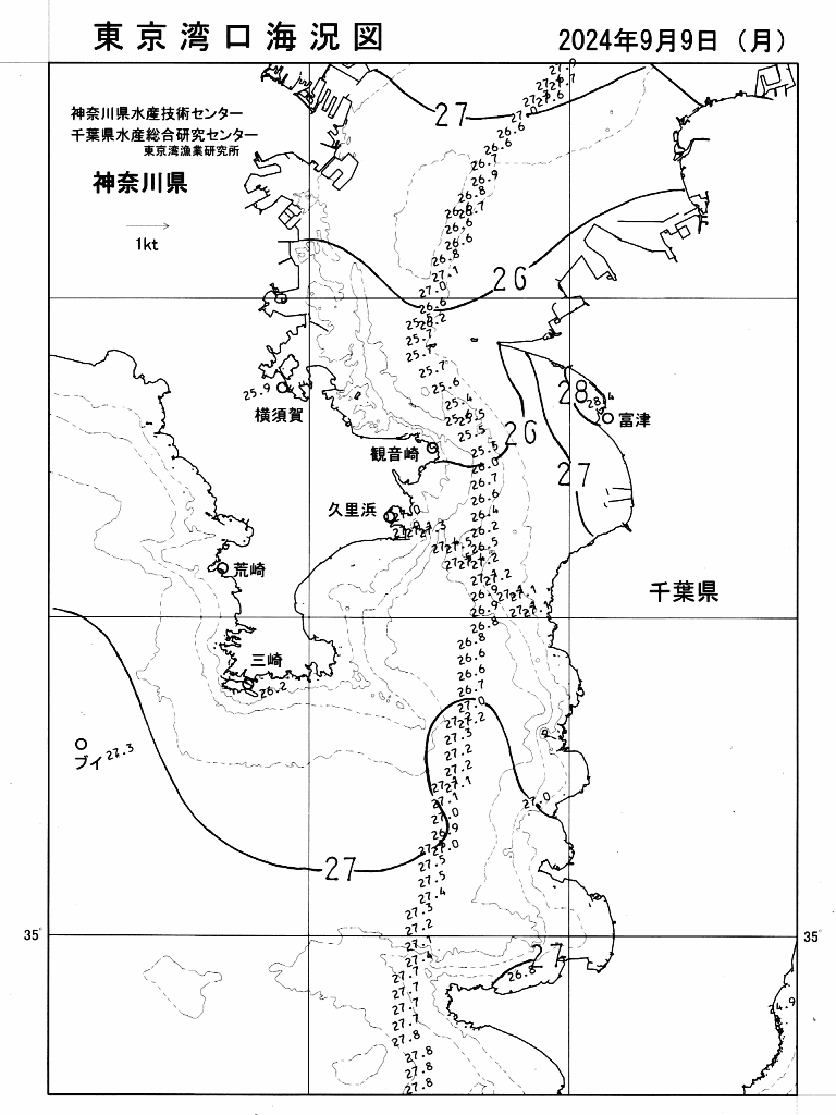 海況図, 東京湾口海況図 検索結果, (水温分布 等を図示)