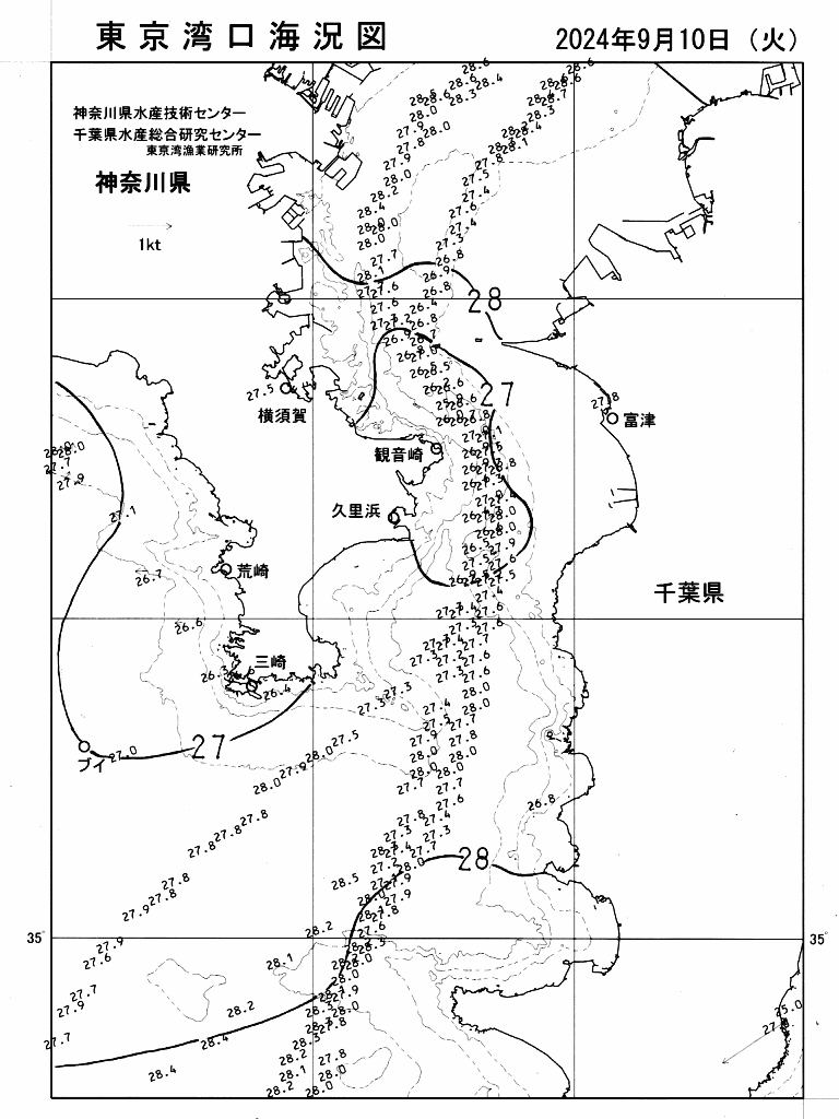 海況図, 東京湾口海況図 検索結果, (水温分布 等を図示)