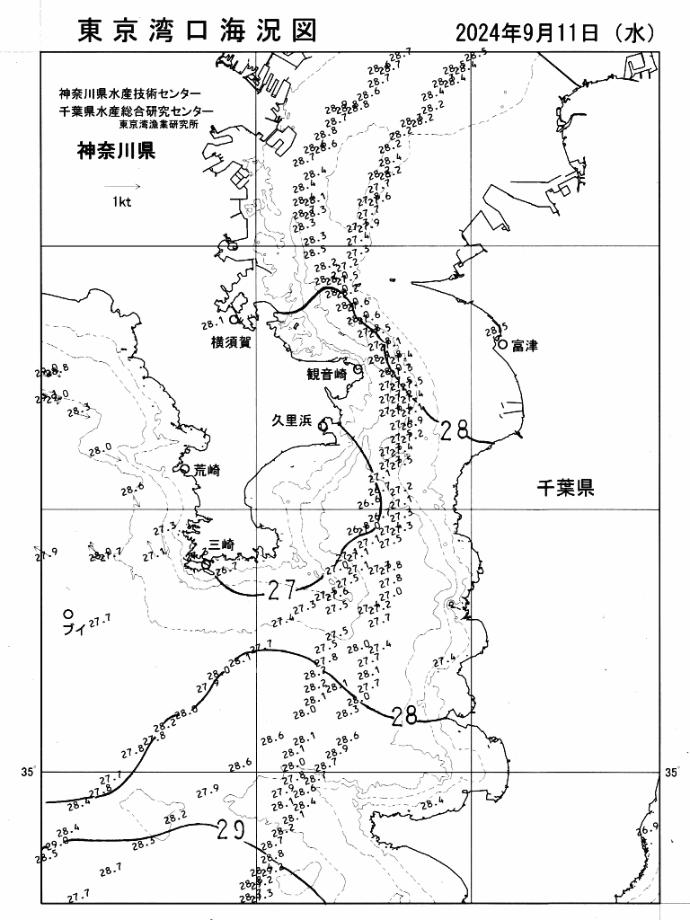 海況図, 東京湾口海況図 検索結果, (水温分布 等を図示)